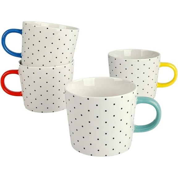 10 Strawberry Street OOGLE-4MUG-ASST 13 fl oz Oogle Polka Dot Mug with Assorted Bright Color Handle, White - Set of 4