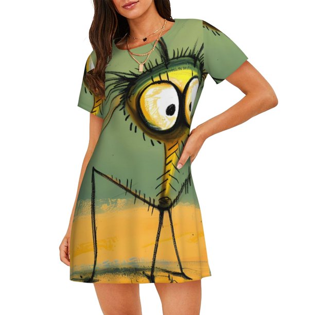 Easygdp Quirky Cartoon 123 Camisón de manga corta para mujer, informal, estampado