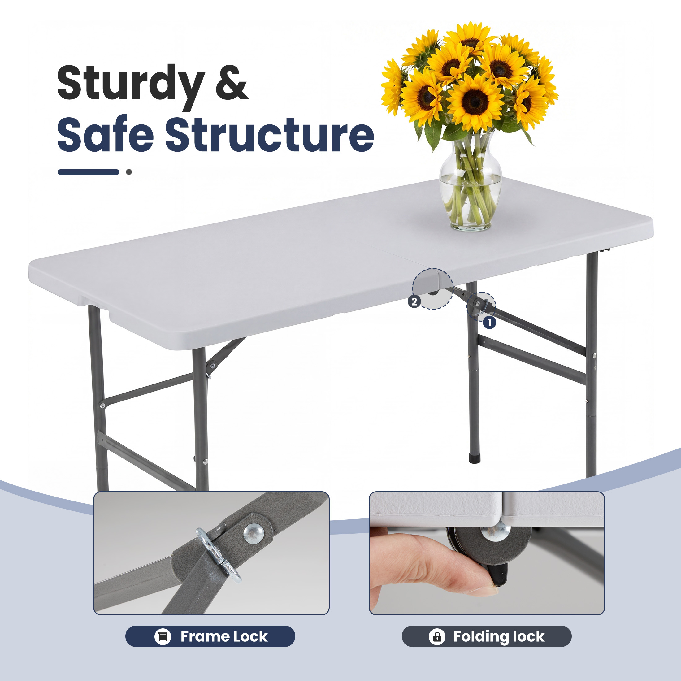 edx 4-Foot Folding Table, White photo 5