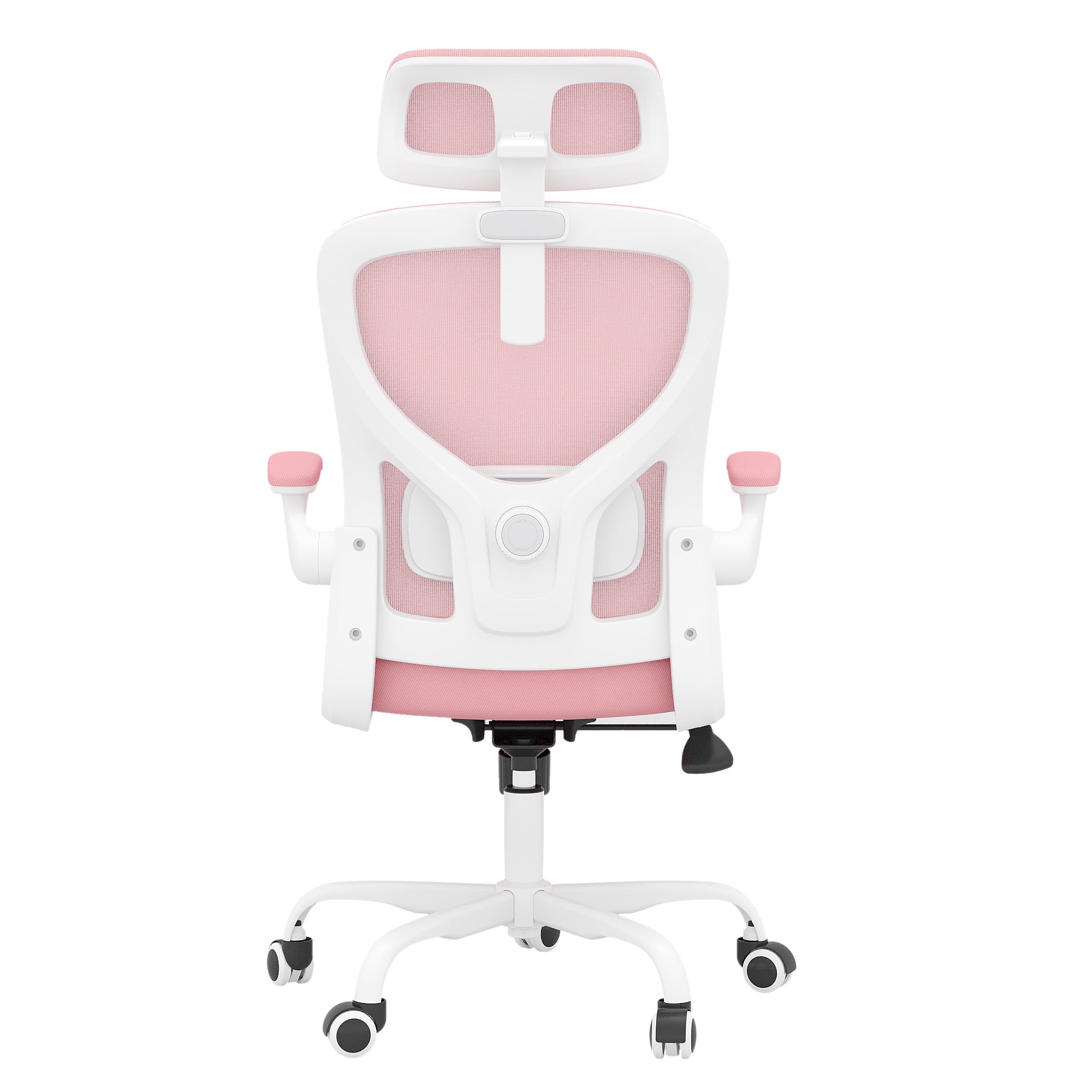 MAYEERTY Ergonomic Home Office Chair with Lumbar Support, Flip-Up Armrests, Headrest for Work & Study,Pink