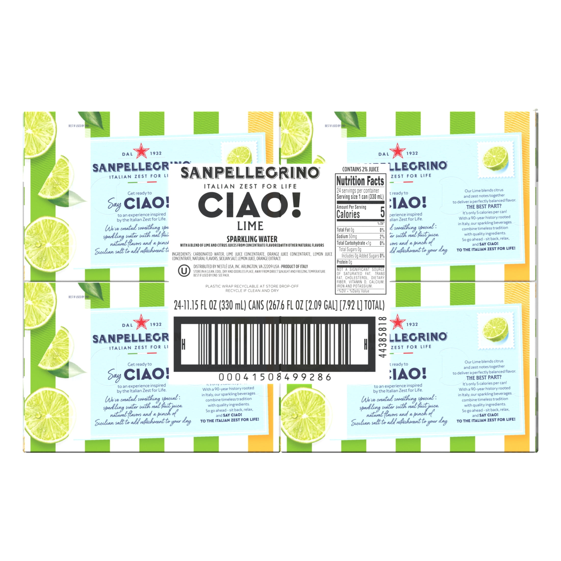 Sanpellegrino CIAO Lime Sparkling Flavored Water with Real Fruit Juices, 24-Pack