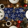 thumbnail image 3 of Burlap Table Runner 70 Inches Long,Merry Chrismas Golden Snowflakes Non-Slip Kitchen Table Runners for Dining Room Everyday Use Party Table Decorations Winter Snow Blue Back, 3 of 9