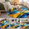 thumbnail image 6 of 6ft Washable Round Rug, Abstract Art Non-Slip Circle Area Rug for Living Room Bedroom, Blue Yellow Gradient Wavy Lines Geometric Modern Indoor Floor Mat for Home Decor, 6 of 9