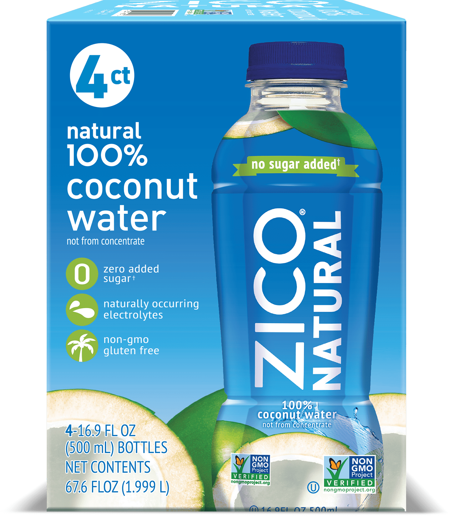 Zico 100% Natural Coconut Water, 16.9 fl oz, 4 Pack - Walmart.com