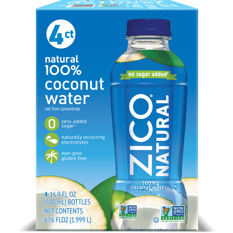 Zico 100% Natural Coconut Water, 16.9 fl oz, 4 Pack - Walmart.com
