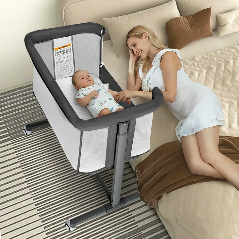 AILEEKISS Adjustable Newborn Baby Bassinet Bedside Sleeper with Wheels Grey Walmart