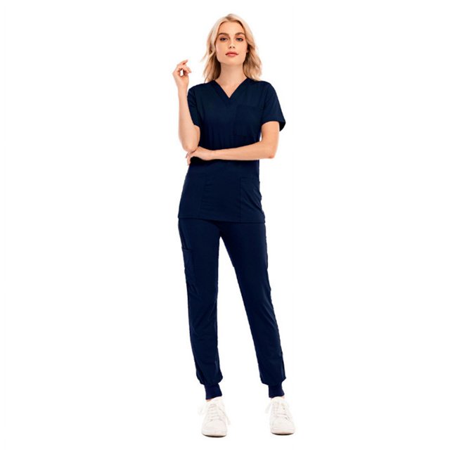 Conjunto de uniforme de trabajo de enfermera dividido con cuello en V, manga corta, bolsillo, ropa de enfermería deportiva de color sólido para el cuidado médico
