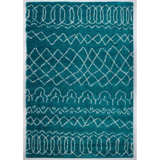 Ladole Rugs Tapis à Treillis Synthétique Beau et Doux, Tapis Moderne pour Aire en Turquoise-Ivoire