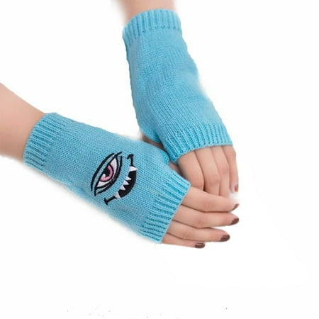 

Sofullue Embroidery Half Finger Mitten Wrist Length Gloves Warm Gloves with Thumb Hole