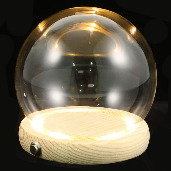 WHAMVOX Transparent Glass Dome Display Case with Wooden Base for Packing Eternal Flowers on Shelf or Tabletop Surface