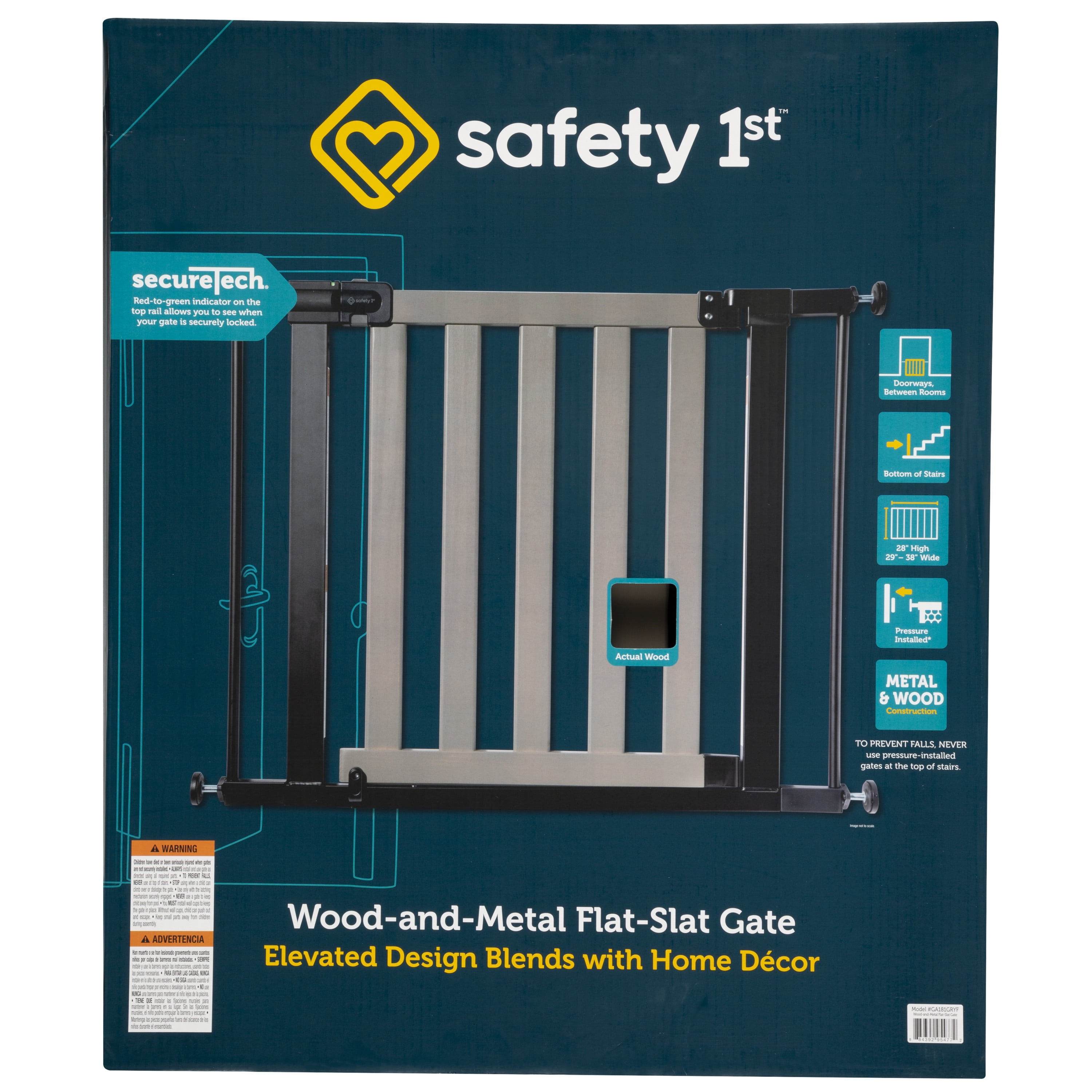 (2 pack) Safety 1st Wood-and-Metal Flat Slat Gate, Grey