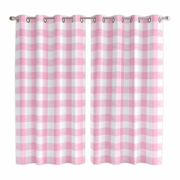 Curtains 63 Inch Length 2 Panels, Pink Grommets Window Treatment Curtain, Country French Rustic Buffalo Plaid Modern Art Thermal Curtains Drapes for Living Room/Bathroom
