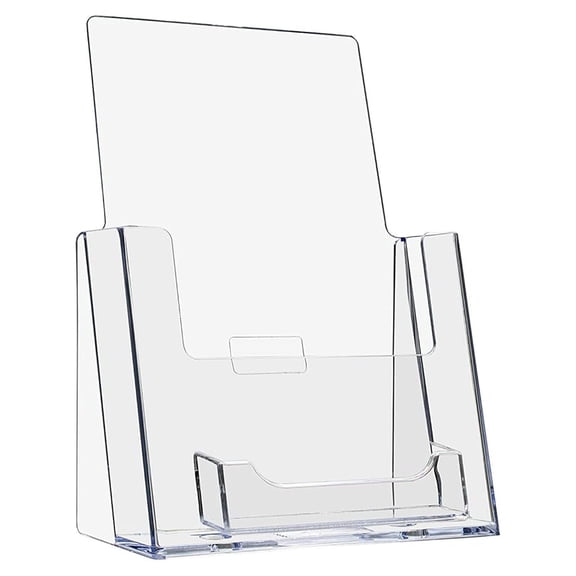4 Pack Brochure Holder Counter Top 5.5" Wide Literature Display with 3.5" x 2" Business Card Pocket Expos Show Table Pamphlet Stand Clear Acrylic