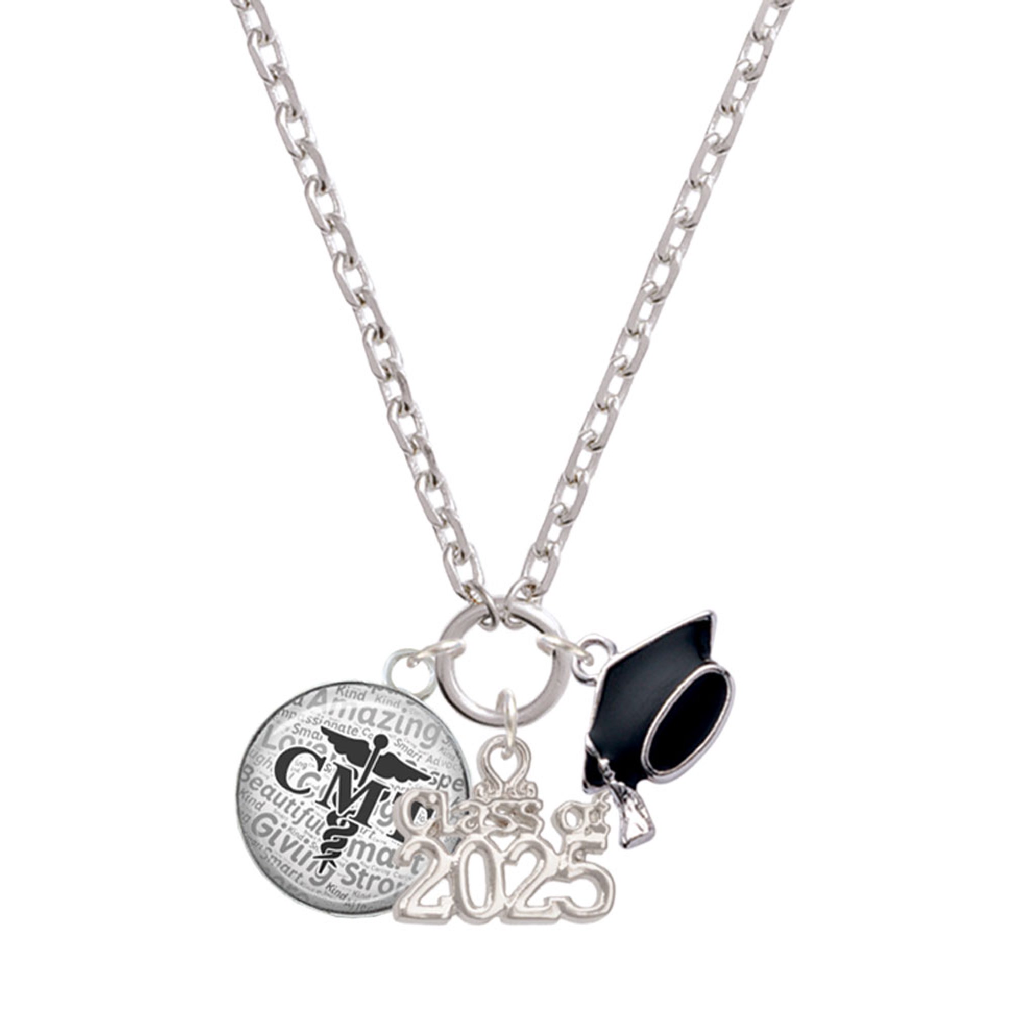 Delight Jewelry Silver-tone Domed Black CMT - Silver-tone Class of 2025 Graduation Zoey Necklace, 28"