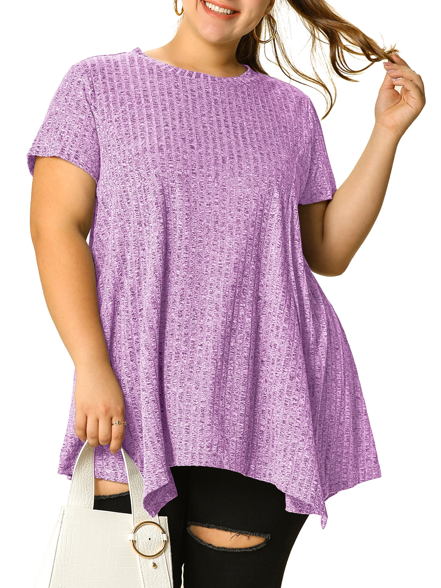 DARING DIVA Women's Plus Crew Neck Flowy Swing Loose Tunic Tops 3X Purple