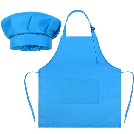 

Kids Chef Kitchen Mushroom Hat Apron Set Solid Color Adjustable Bib with Pocket