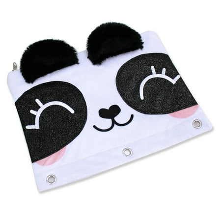 U Style Panda 3 Ring Binder Pencil Pouch with 3D Fuzzy Ears and Glitter Eyes