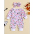thumbnail image 3 of Cenuakty Baby Girls 2 Piece Outfits Halloween Pumpkin/Ghost Print Long Sleeves Romper and Cute Headband for Toddler Infant Fall, 3 of 9