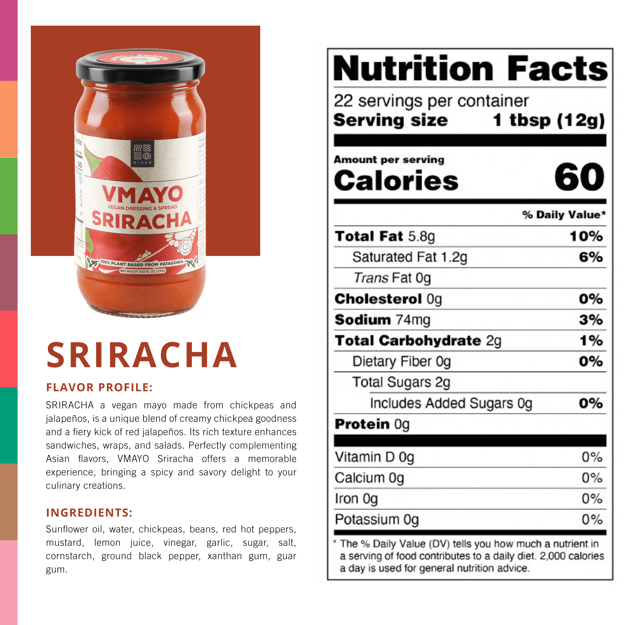 NIUKE Sriracha Vegan Mayo – Smoky & Creamy Plant-Based Dressing – Dairy-Free, Gluten-Free, Non-GMO – Tangy Pickle & Vegetable Blend – Vegan Sandwich Spread – 9.52 oz Glass Jar - 6 Pack