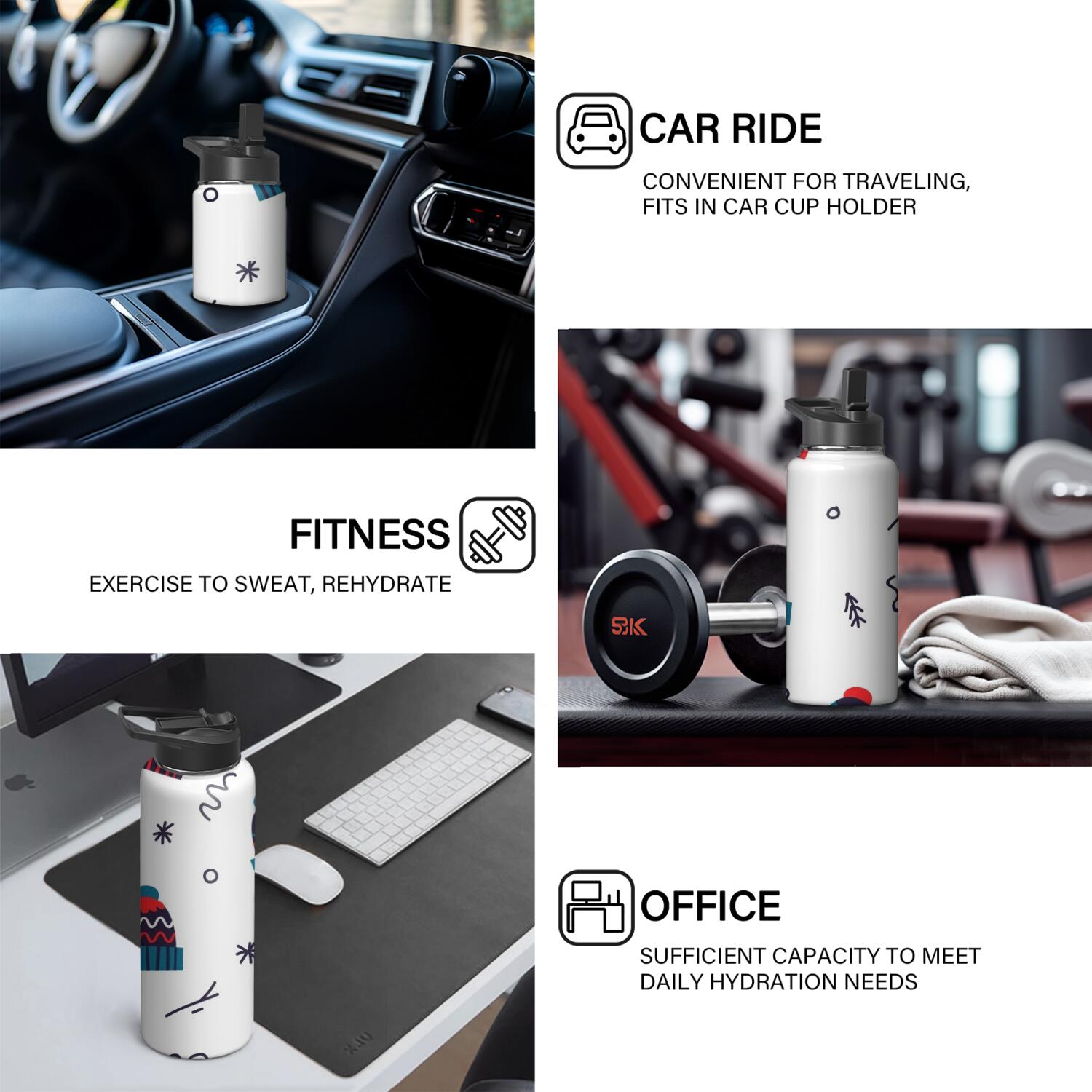 Christmas 18 oz Insulated Stainless Steel Water Bottle with Straw & Cleaning Brush , Leakproof, BPA-Free, 304 Stainless Steel, Wide Mouth, Travel Mug for Car, Gym, Office