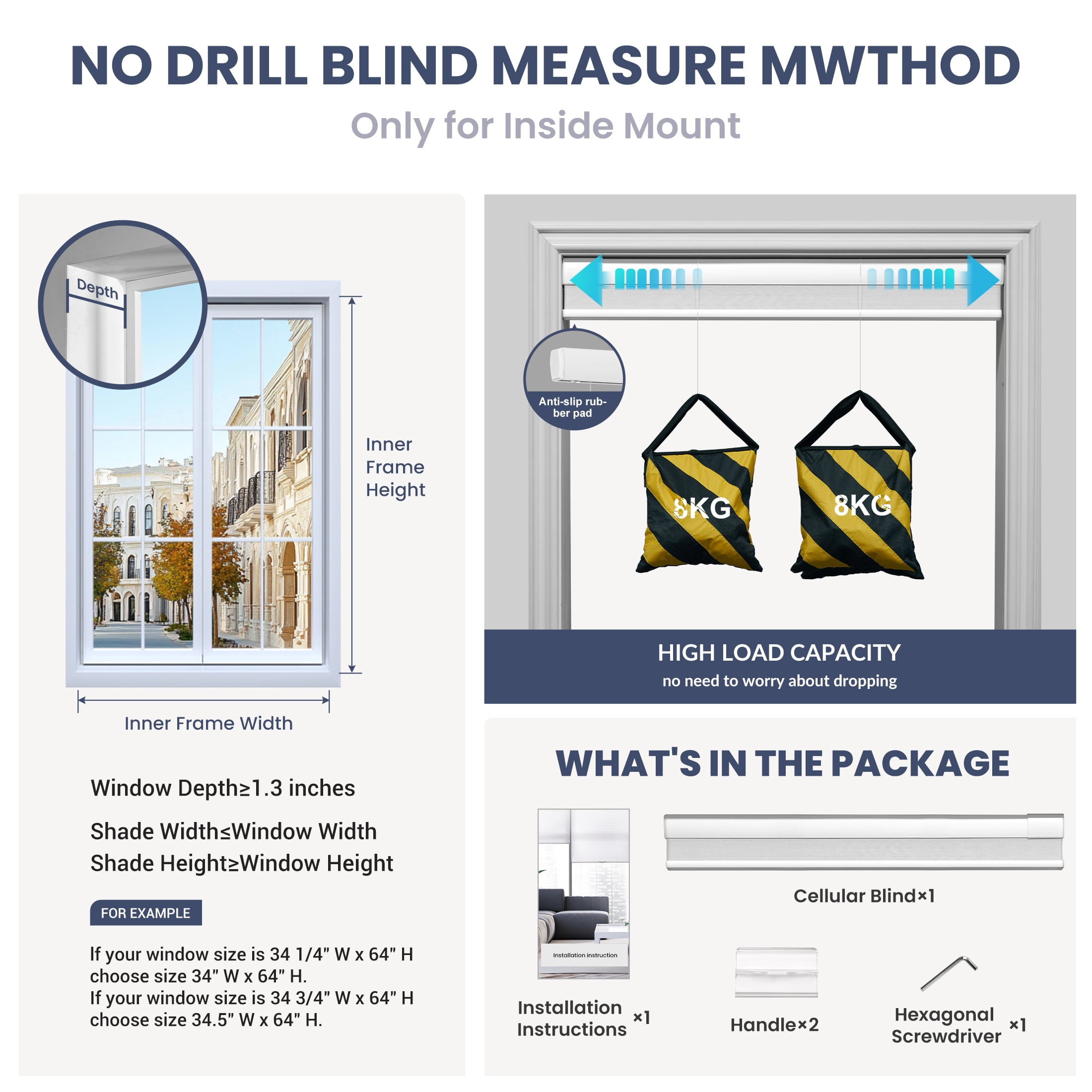 ZimJAHO No Drill No Tools Cellular Shades Cordless Top Down Bottom Up Honeycomb Blinds Blackout Window Blinds Easy to Install, Blackout-White, 58"W x 48"H