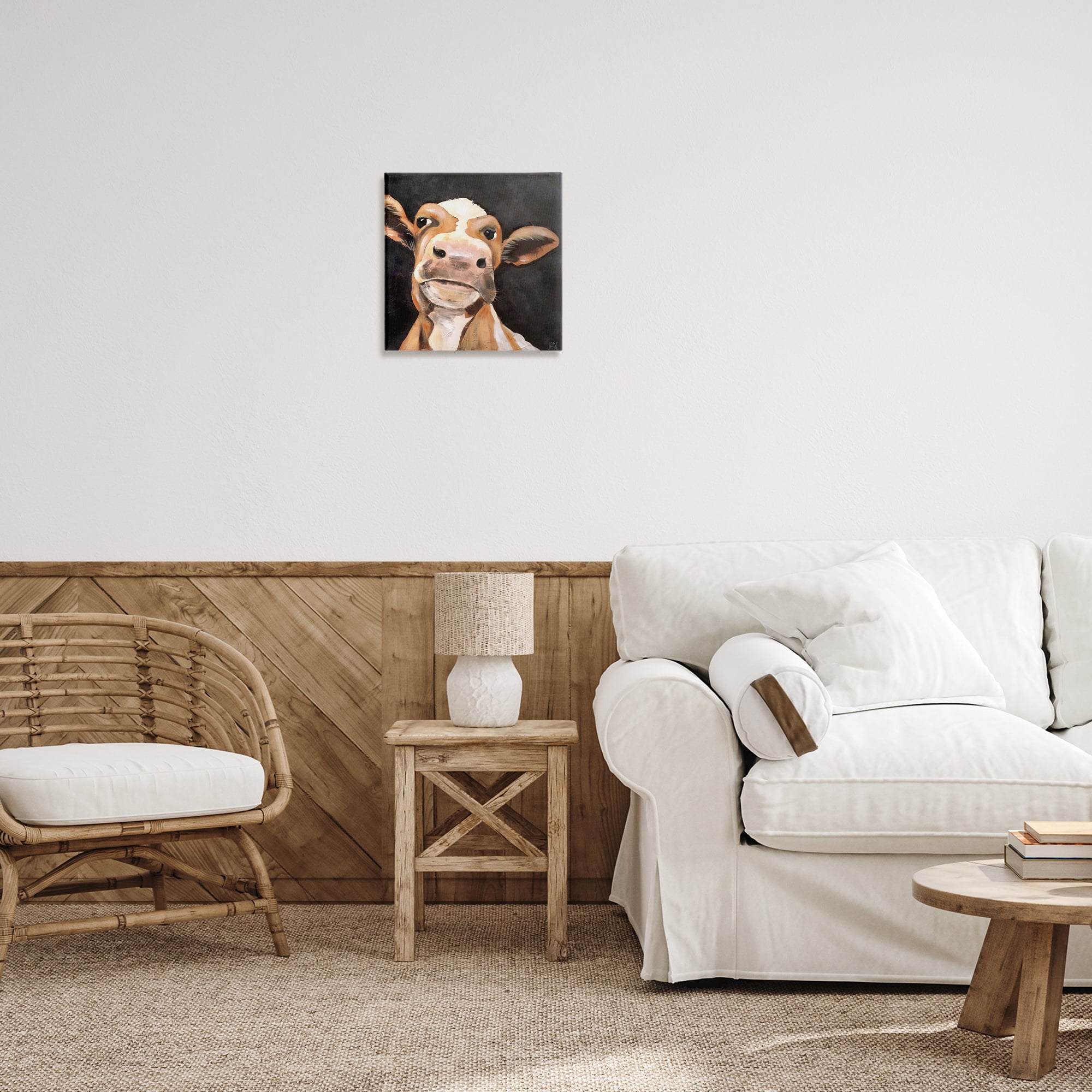 Stupell Industries Country Cow on Black Animals & Insects Painting Gallery Wrapped Canvas Art Print Wall Art, 17 x 17