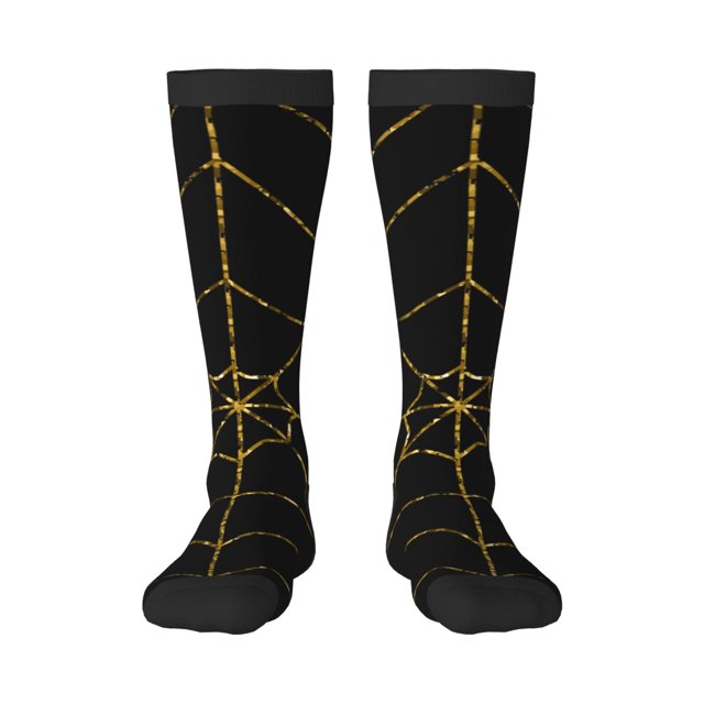 Fotbe Golden Spider Web Calcetas Divertidas Estampadas para Hombre y Mujer, Calcetas de Algodón hasta la Rodilla para Caminar, Correr, Enfermería y Embarazo