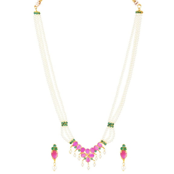 Efulgenz Indian Jewelry Set CZ Cubic Zirconia Faux Pearl Multicolor Layered Strand Beaded Choker Necklace Earrings Set, Multicolor