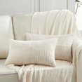 thumbnail image 1 of Chenchen 2 Packs Cream Long Lumbar Decorative Throw Pillow Covers 16x24 Inch for Couch Bed Sofa, Rustic Farmhouse Boho Home Decor, Soft Striped Corduroy Rectangle Accent Cushion Case 40x60 cm, 1 of 1
