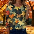 thumbnail image 2 of Womens Crew Neck 3/4 Length Sleeve Tees Fall Leaf Print Loose Fit Casual Shirts Curved Hem Lightweight Dressy Tunic Tops ,S,Light Green, 2 of 7