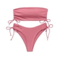 thumbnail image 2 of Minjewel Women's Solid Color Strapless Bikini Set, High Waist Two Piece Swimsuit with Removable Padding, Sexy Swimwear for Beach, Pool Party, and Summer Fun,Watermelon Red,S, 2 of 8