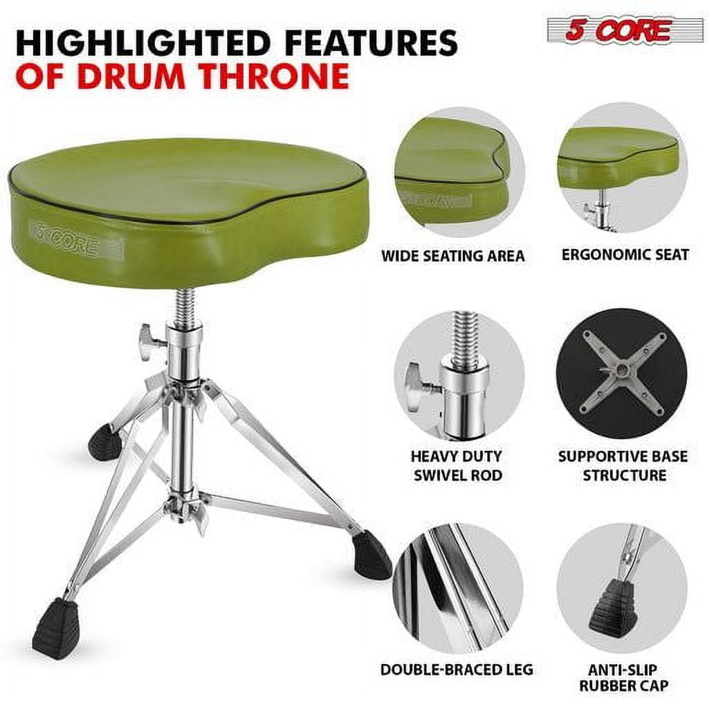 Drum Throne Padded Guitar Stool Saddle Drummer Seat for Adults & Kids - Dark Green