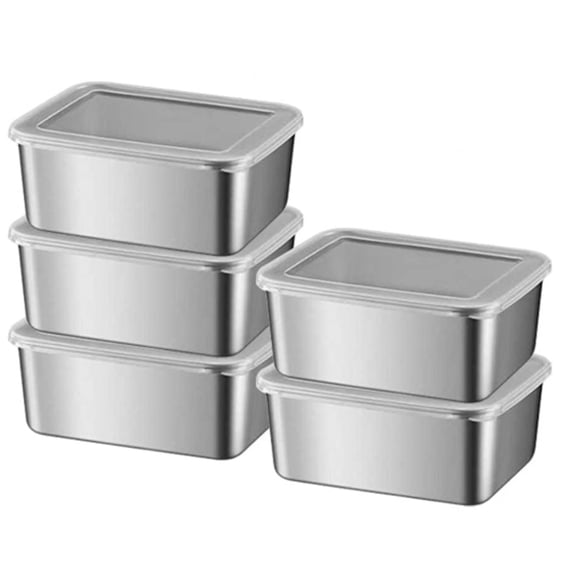 Stainless Steel Food Storage Container Set (with Lids) 5Pcs Meal Prep Containers Ideal for Meal Prep, Lunch Boxes, Sandwich,office , Outdoor Picnics