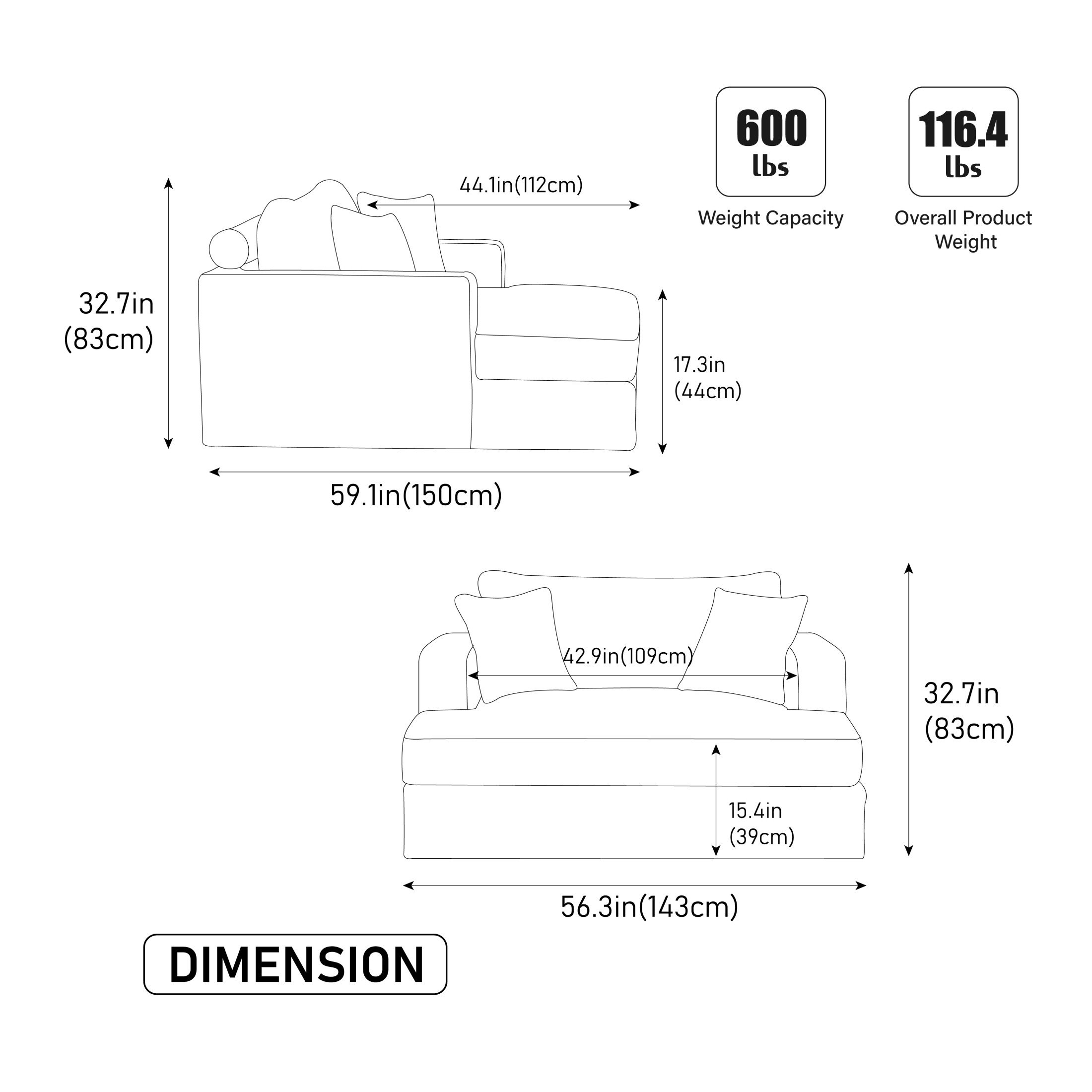 Noble House Auburn 56" Chenille Sofa Bed, Extra Wide Sleeper Chair with Metal Legs for Living Room, Apartments, Beige