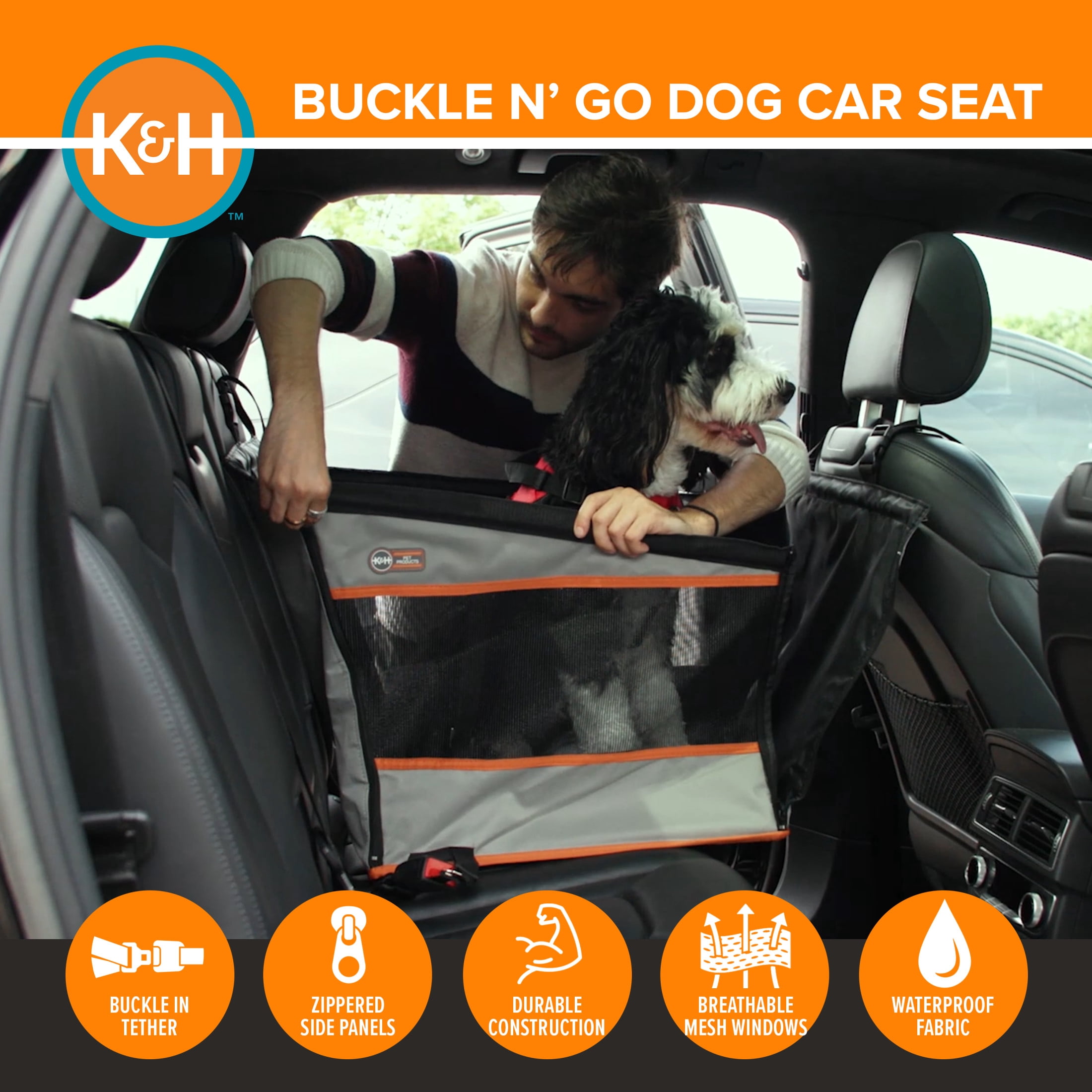 K&H Pet Products Buckle N' Go Dog Car Seat for Pets Gray Large 21 X 19 X 19 Inches