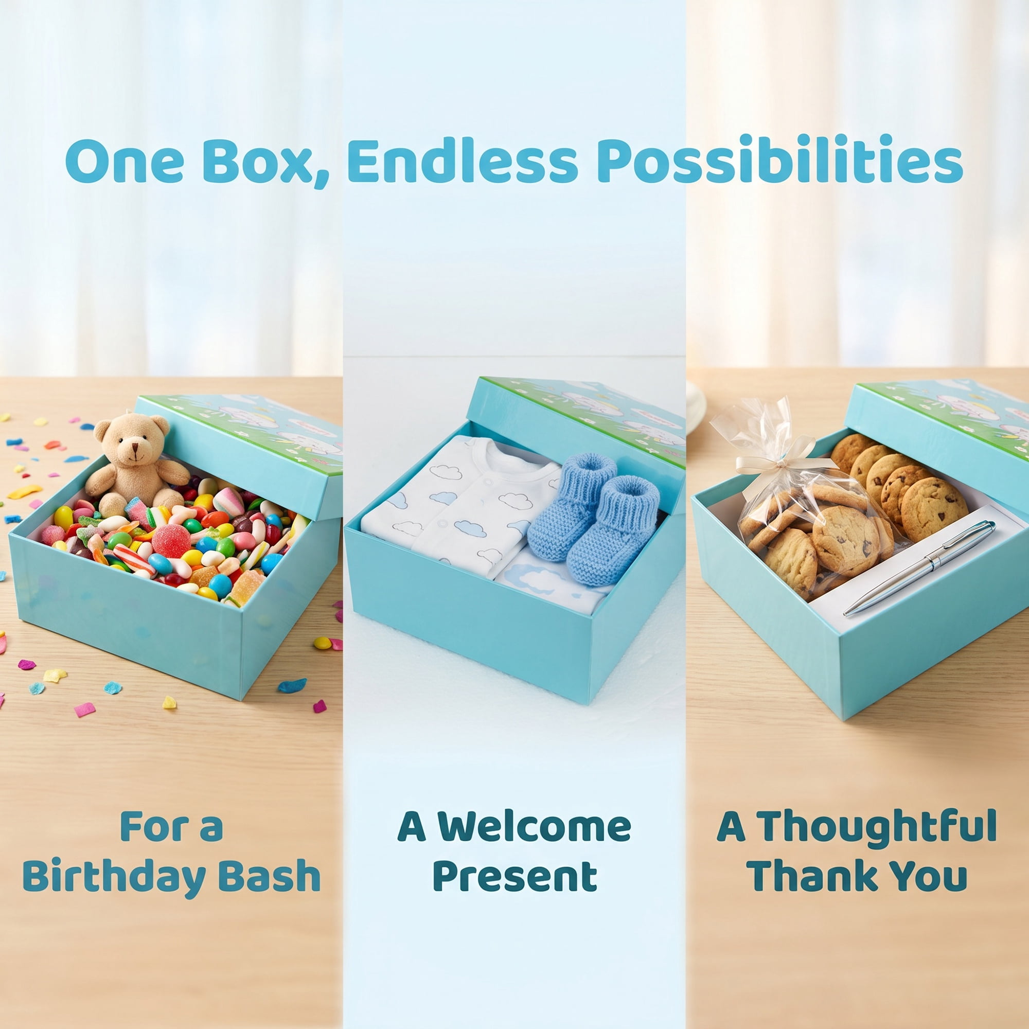 Unique Bargains Cute Cartoon Rigid Present Box Blue 7.9"x7.1"x3.1"