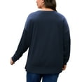 thumbnail image 6 of FlorCurve Plus Size Sweatshirts for Women Side Slit Pullover Sweatshirts Crew Neck Long Sleeve Drop-Shoulder Oversized Cotton Blouse, Navy Blue XL, 6 of 9