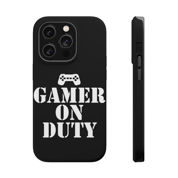 DistinctInk Tough Case for Apple iPhone 15 PRO (6.1" Screen), Compatible with MagSafe Charging - Gamer on Duty Video Games