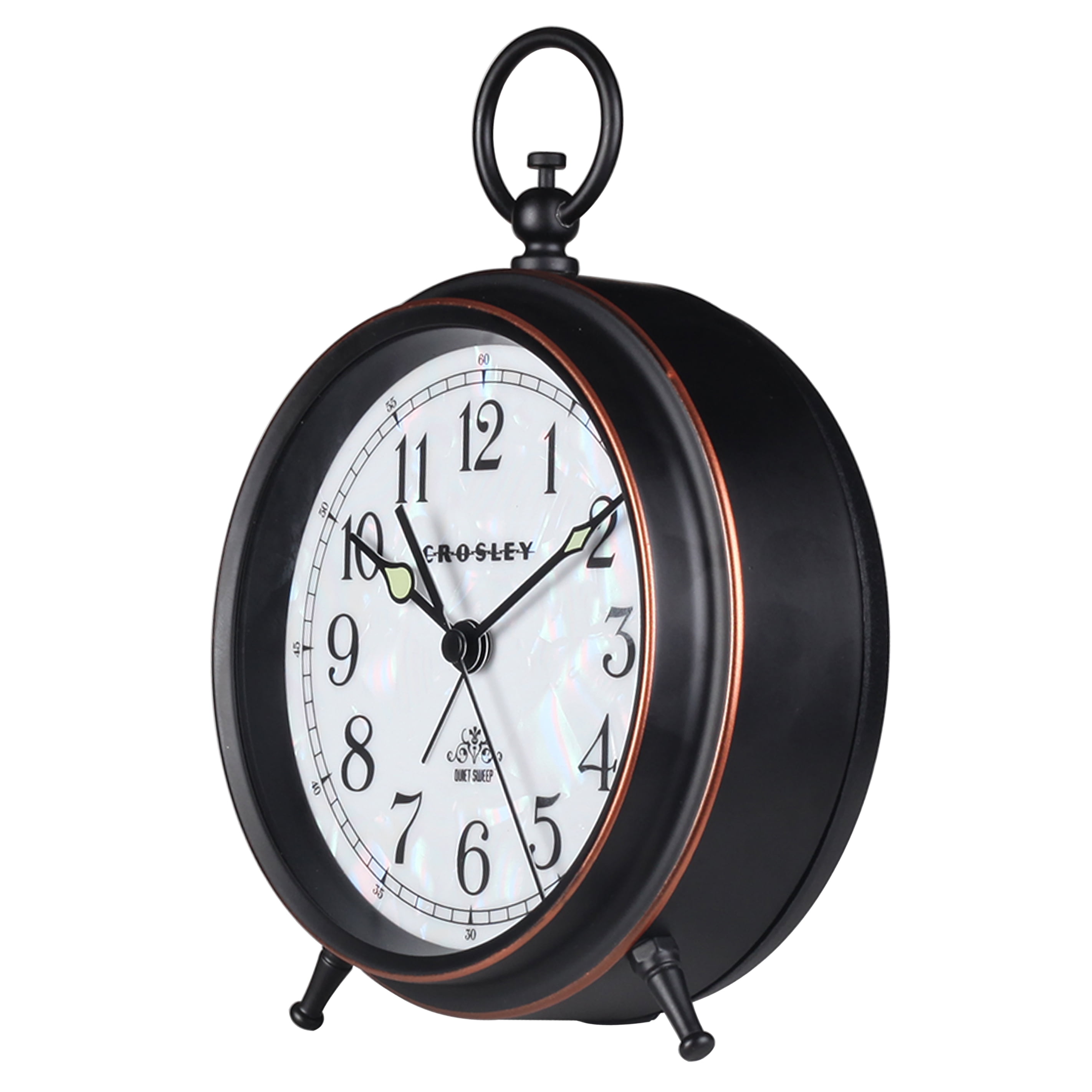 Crosley Metal Bronze Retro Style Analog QA Alarm Clock with Quiet Sweep Movement and Faux MOP Finial
