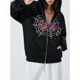thumbnail image 5 of Womenacute;s Halloween Casual Hooded Coat Long Sleeve Spider Web Print Zip Up Hoodie with Pockets, 5 of 10