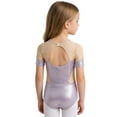 thumbnail image 4 of vastwit Kids Girls Gymnastics Leotard Ballet Dance Bodysuit Short Sleeve Acrobatics Performance Tumbling Outfit Light Purple 10, 4 of 7