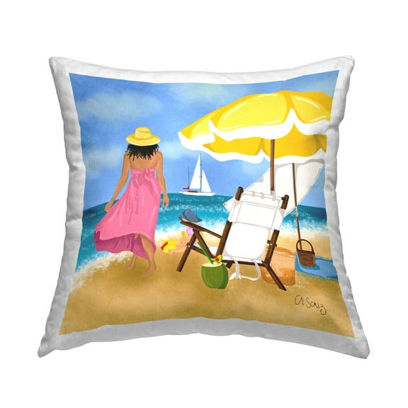Stupell Industries Woman Strolling Beach Decorative Printed Throw Pillow Design by Ale Saiz Studio