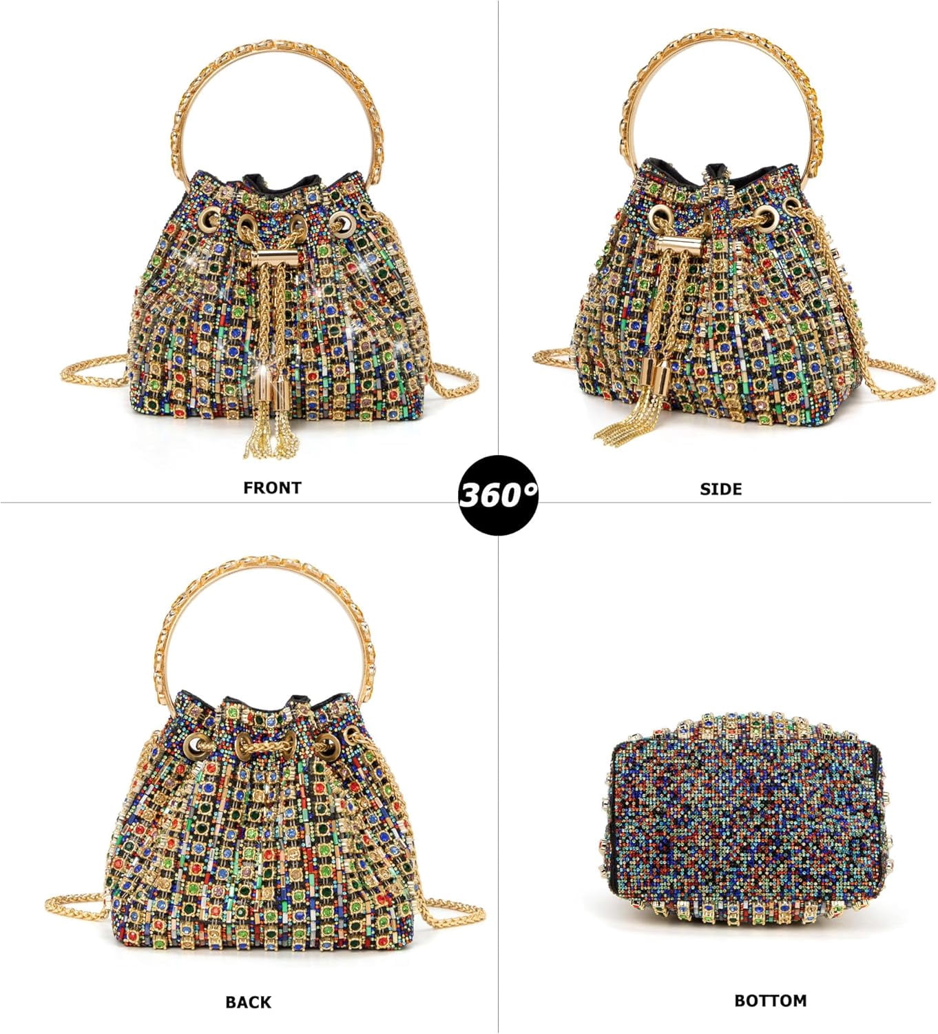 Kwuty Sparkly Diamond Evening Bag Clutch Purses for Women Rhinestone Purse Glitter Handbag for Party Prom Cocktail Wedding（Colorful）