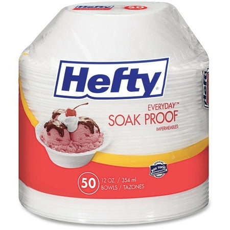 Hefty Soak Proof Foam Bowls, 12 Oz, 50 Count