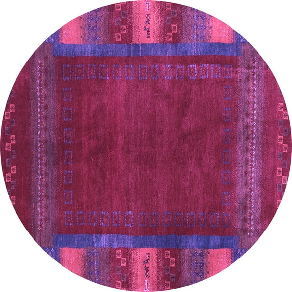 Ahgly Company Indoor Round Abstract Purple Contemporary Area Rugs, 3' Round