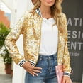 thumbnail image 2 of Siilsaa Jackets for Women Long Sleeve Front Zip Jacket with Ribbed Cuffs Gold,M, 2 of 5