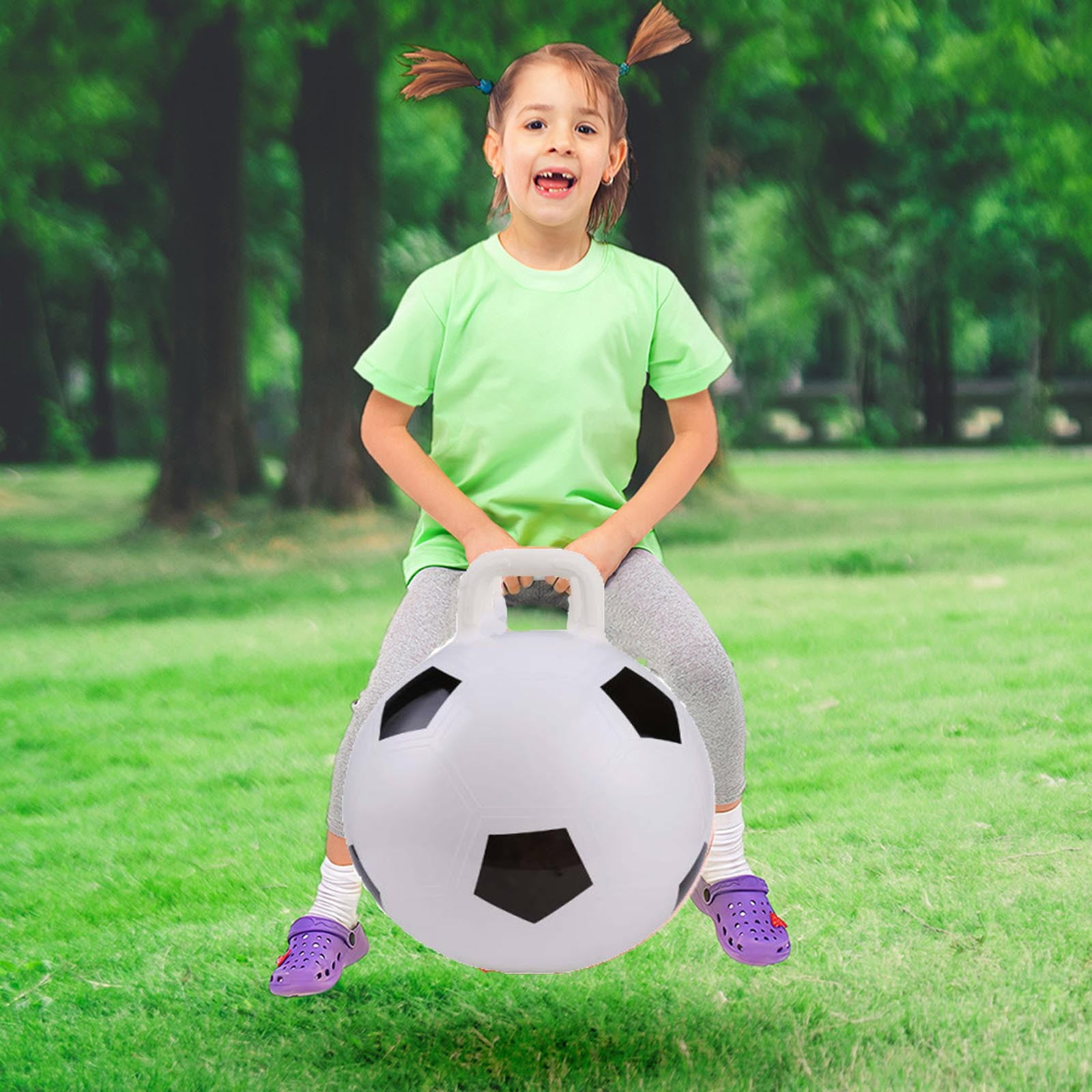 NAOJIE Balle Sauteur Spatiale avec Pompe Style Basketball, Diamètre 18 Po / 45 cm pour Enfants de 5 à 9 Ans, Balle Rebondissante pour Enfants, Balles Rebondissantes avec Poignées pour Enfants, Balle