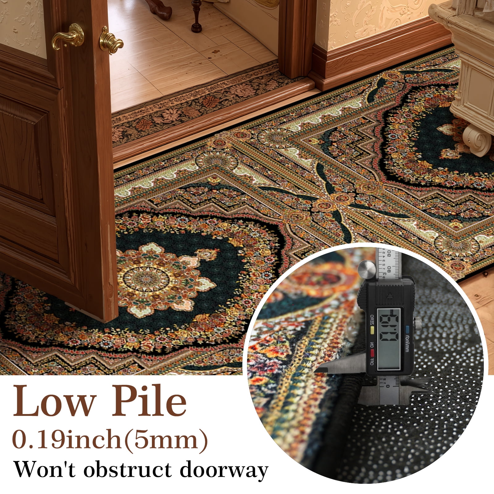 Mitzzllc Vintage Washable Hallway Runner Rug, Black and Beige, 2FT*10FT, Non-Slip Backing
