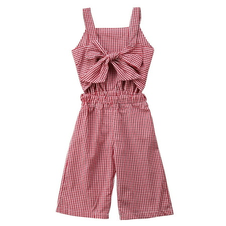 

Toddler Baby Girls Plaid Bowknot Sleeveless Romper Jumpsuit Pants Clothes Outfits