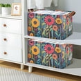 thumbnail image 2 of Yayeee Foldable Storage Basket for Shelves with Handles Set of 2 Waterproof Cloth Bins, Orange Colorful Flowers, 2 of 7